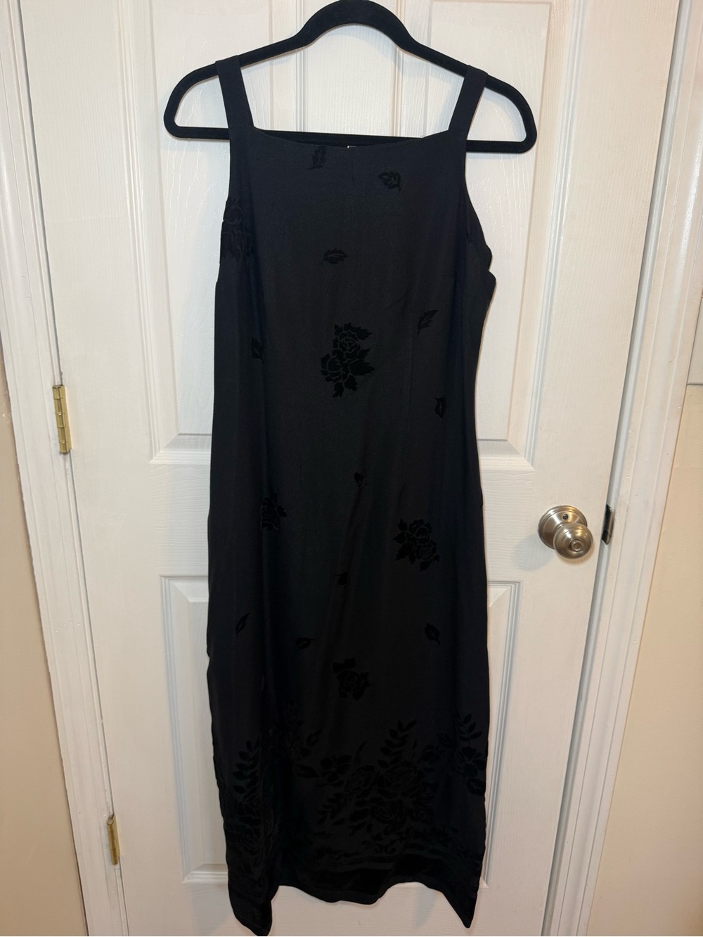 Black Floral Midi Dress with Velvet Flowers